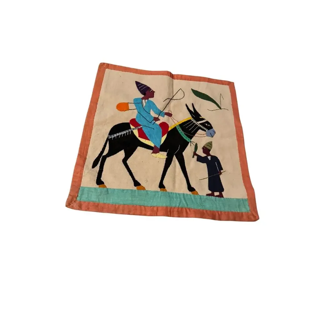 Vintage Egyptian Khayamiya Appliqué Textile Panels‎ Set of 5 Donkey Camel Villa